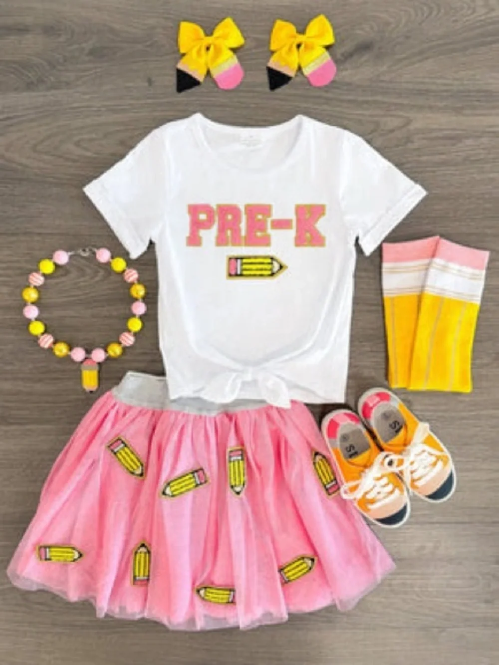 Sparkle In Pink: PRE-K Pencil Tee and Pink Tulle Skirt Outfit Set